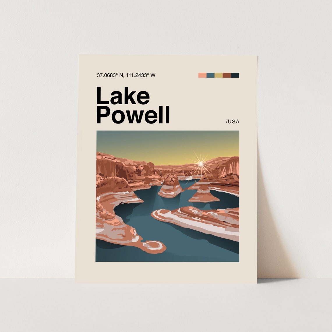 Lake Powell Poster Minimalist Helvetica Mid Century Modern Lake Powell Travel Print Powell Poster Lake Powell Utah Lake Powell Art