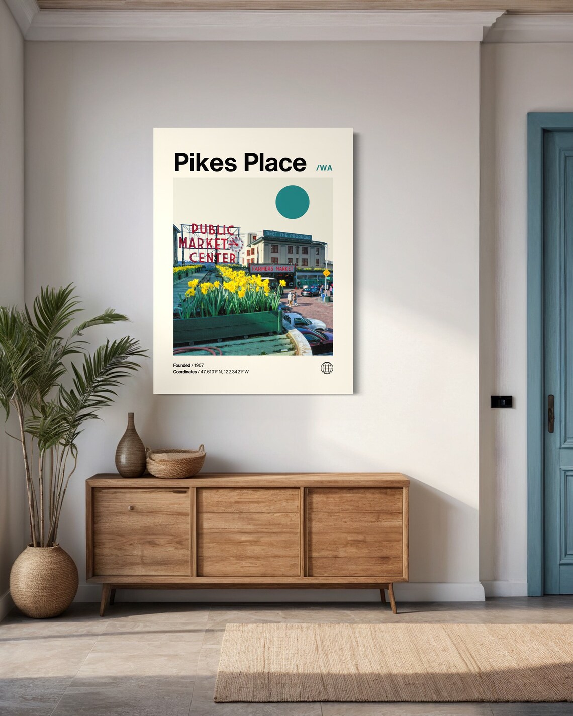 Pikes Place Seattle Minimalist Mid Century Modern Public Market Poster - Image 3