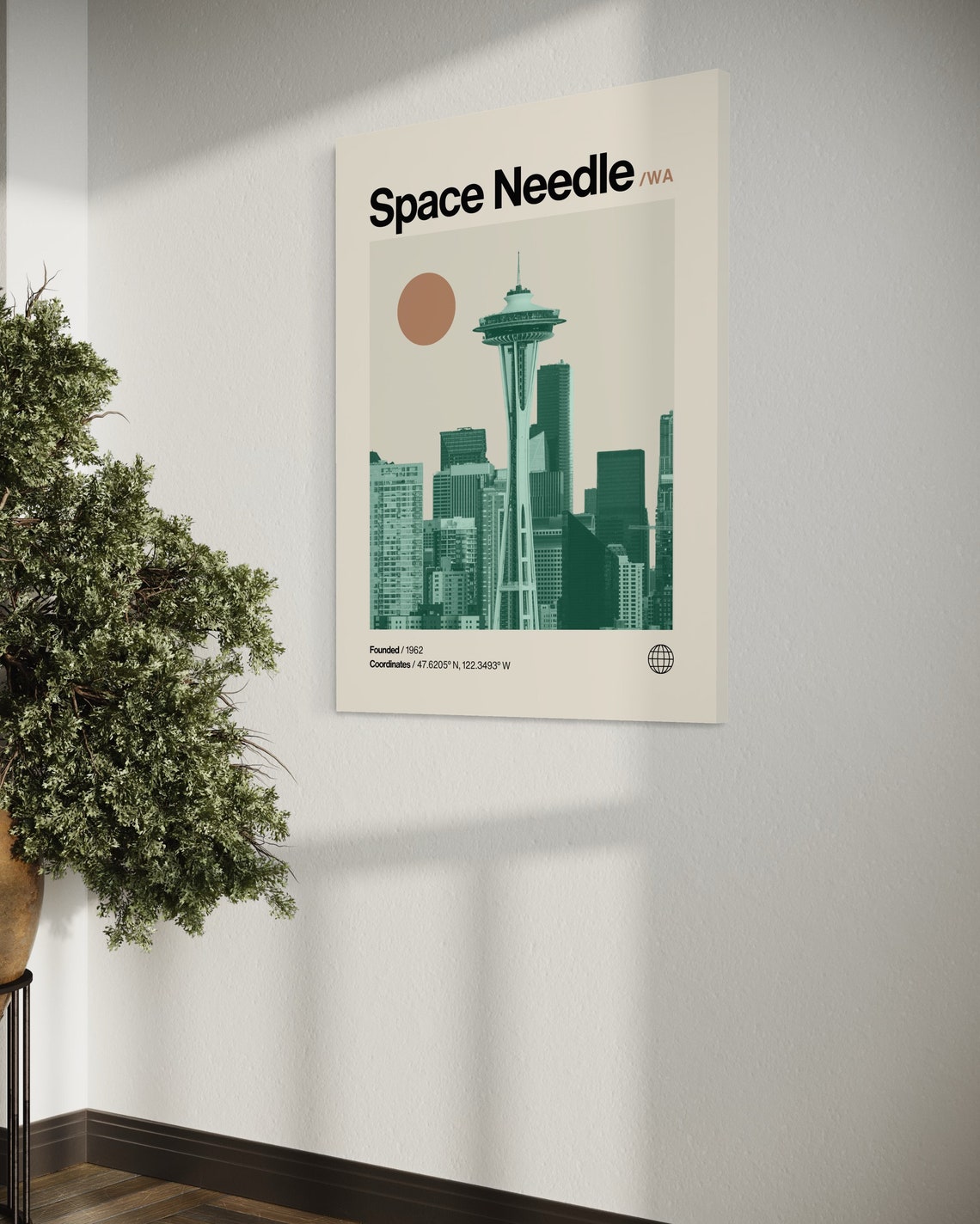Seattle Space Needle Skyline Tower Mid Century Minimalist Poster - Image 2