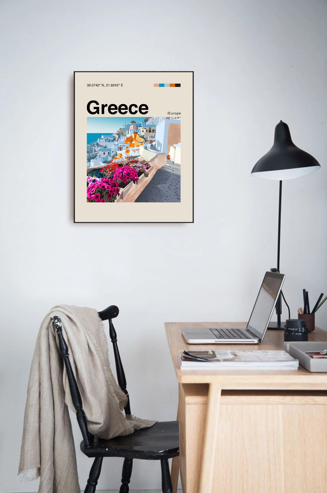 Greece Whitewashed Island Street Illustrated Minimalist Art Poster - Image 3