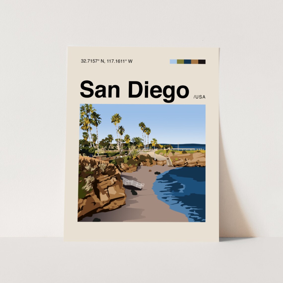 San Diego Minimalist Mid Century Modern Travel Poster