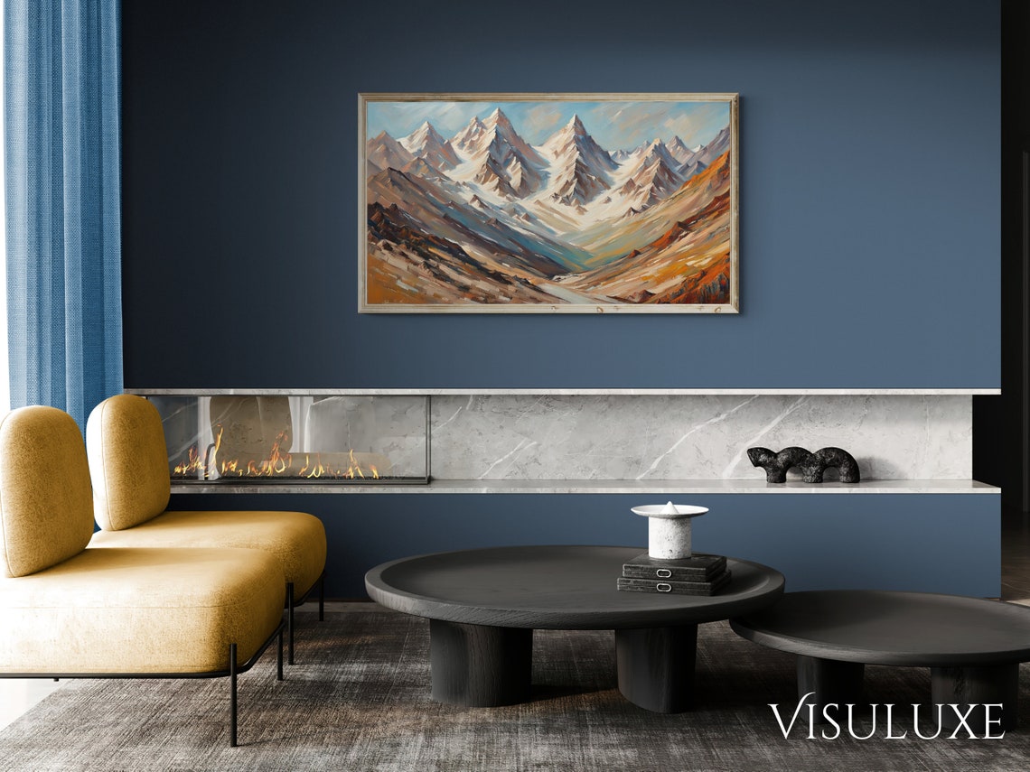 Snow Capped Mountain Range Panoramic Peak Valley Oil Painting Poster - Image 4