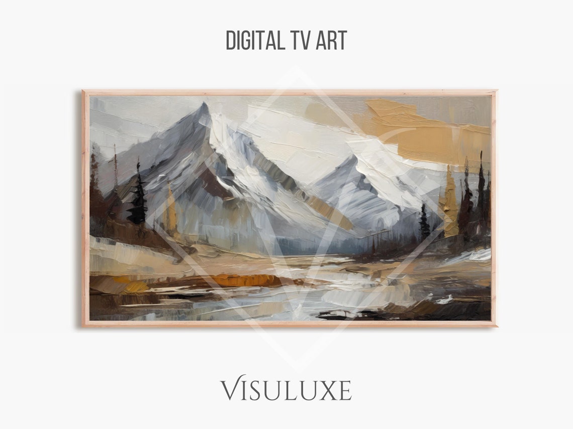 Alaskan Mountains Gray Neutral Abstract Oil Painting Tv Artwork Alaskan Mountains In Abstract Neutral Alaskan Landscape Artwork Tv 169 Ar