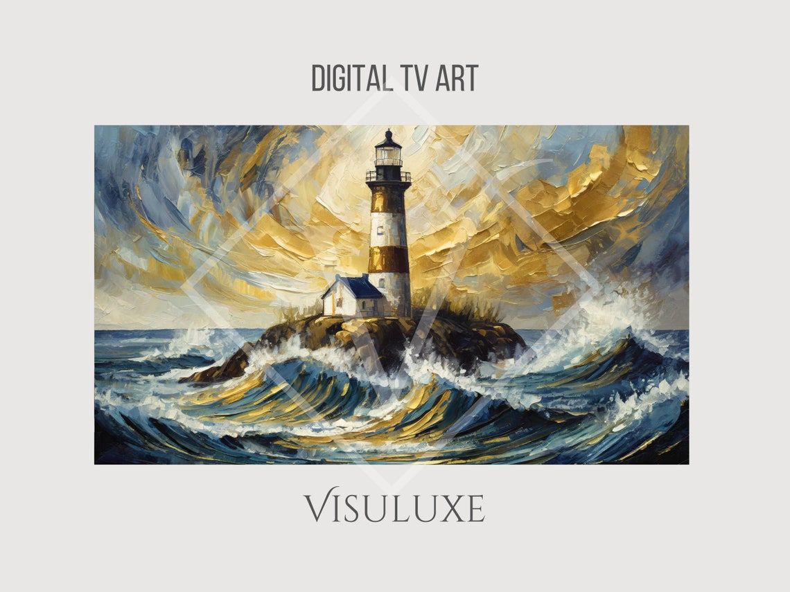 Vintage Lighthouse With Gold Oil Painting Frame Tv Art Tv Art Lighthouse Screensaver Tv Art Ocean Artwork Tv 169 Ar - Image 2