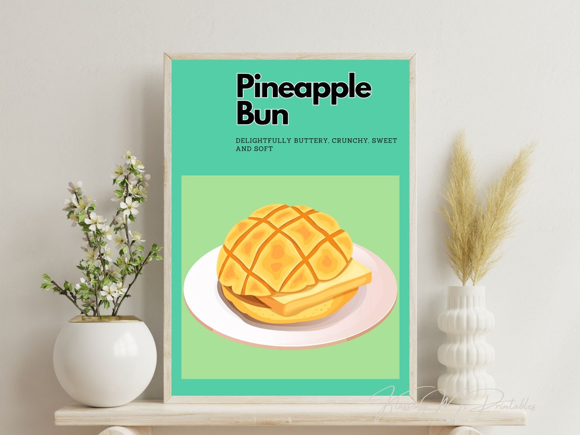 Pineapple Bun Buttery Crunchy Sweet Bakery Mint Green Wall Art - Image 3