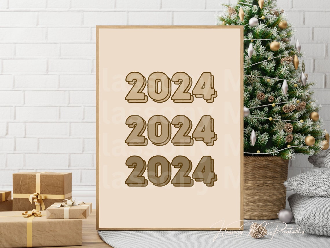 2024 Retro Repeated Year Bubble Typography New Year Party Wall Art