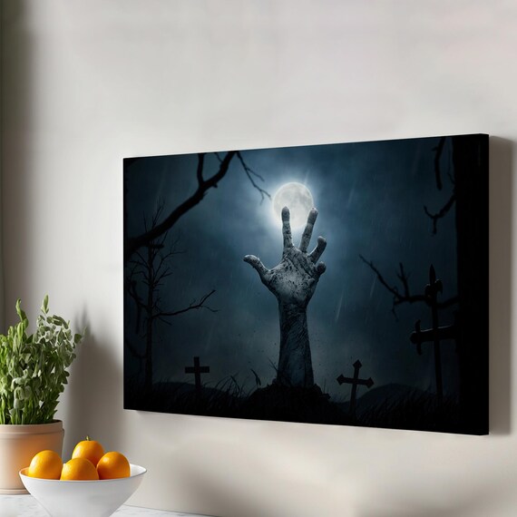 Halloween Cemetery Resurrection Hand Wall Painting Modern Decor Canvas Print Art