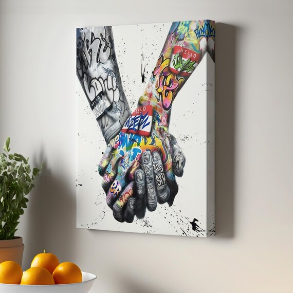 Graffiti Covered Hands Holding Each Other Urban Street Art Poster