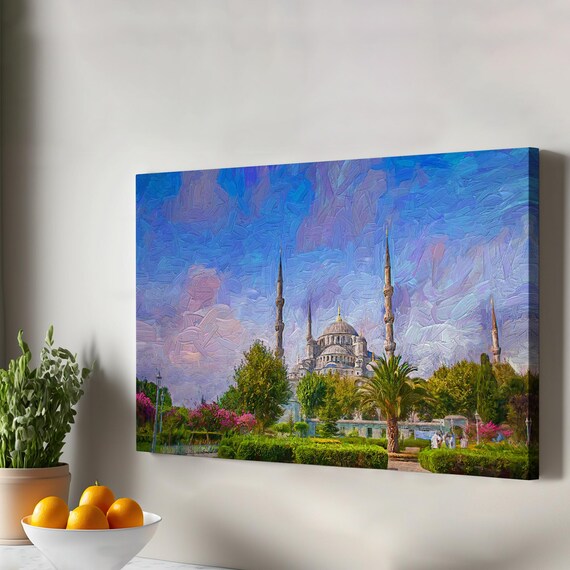 Blue Mosque Istanbul Garden Minarets Oil Painting Look Wall Art