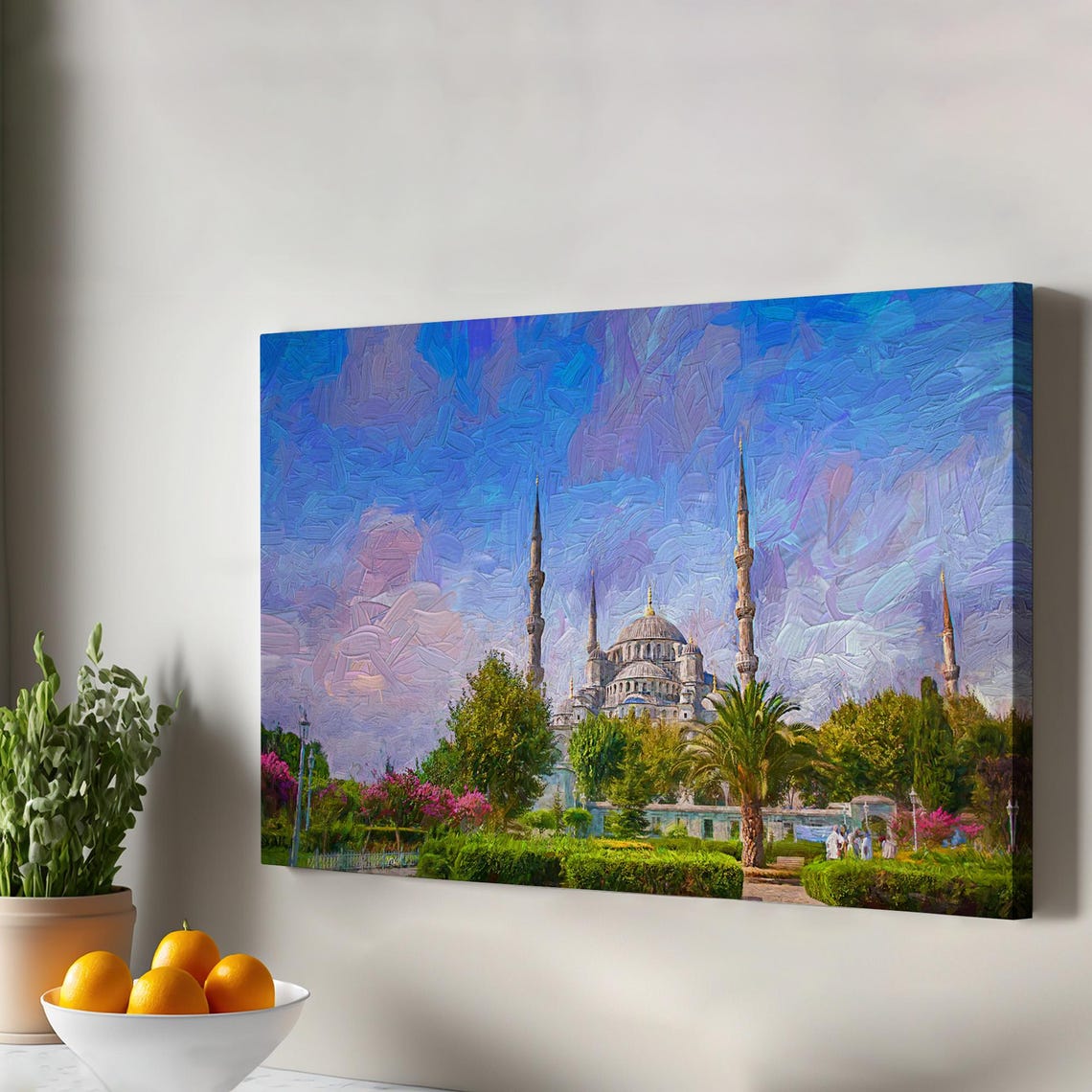 Blue Mosque Istanbul Garden Minarets Oil Painting Look Wall Art
