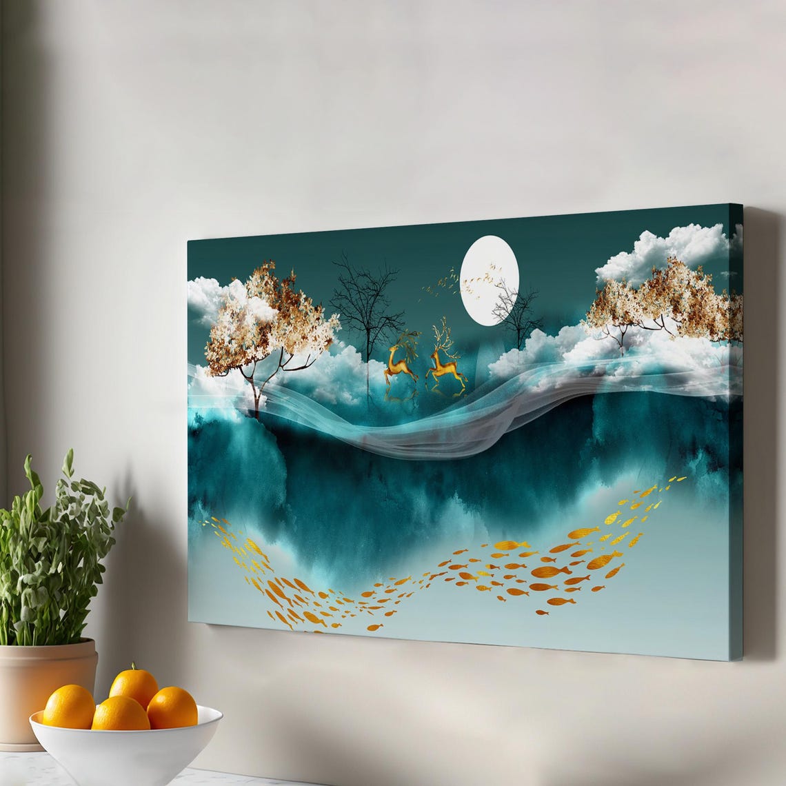 Art Of Deer Running In The Forest Canvas Abstract Print Modern Wall Decor Framed