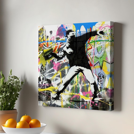 Flower Thrower Street Art Stencil Figure Graffiti Canvas Poster