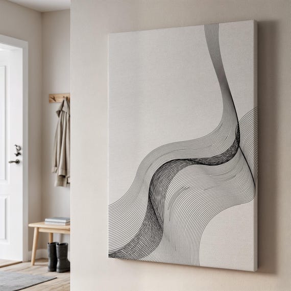 Minimalist Abstract Canvas Art Black And White Curved Line Design Modern Geometric Wall Decor Sleek Simple Artwork For Home