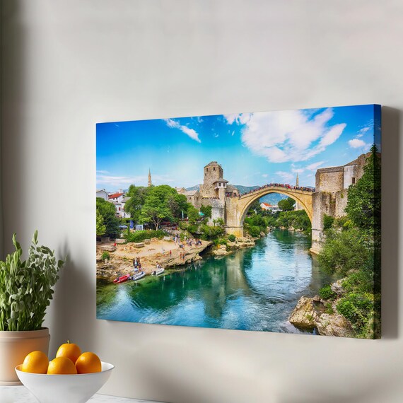 Mostar Bridge Travel Poster, Regional Decor
