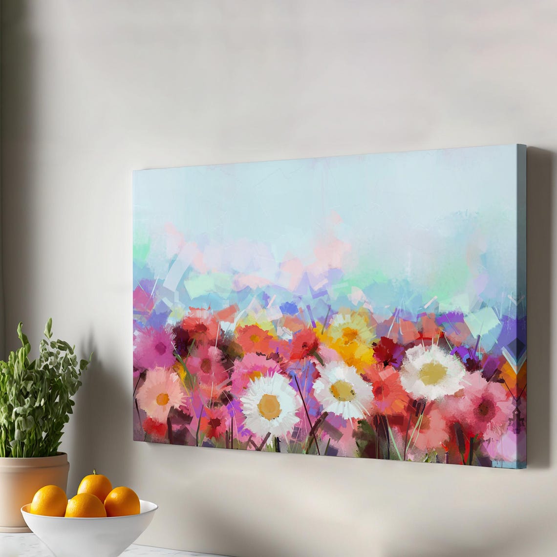 Abstract Flower Garden Oil Painting Colorful Daisy Blooms Art Print