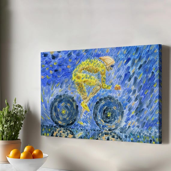Cyclist Riding In The Rain Oil Painting Style Decorative Canvas Wall Art Abstract Modern Decor