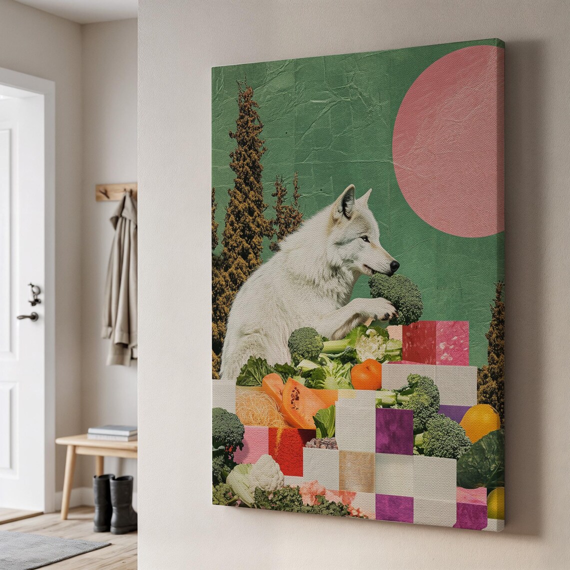 Wolf Collage Wall Art, Surreal Forest Animal