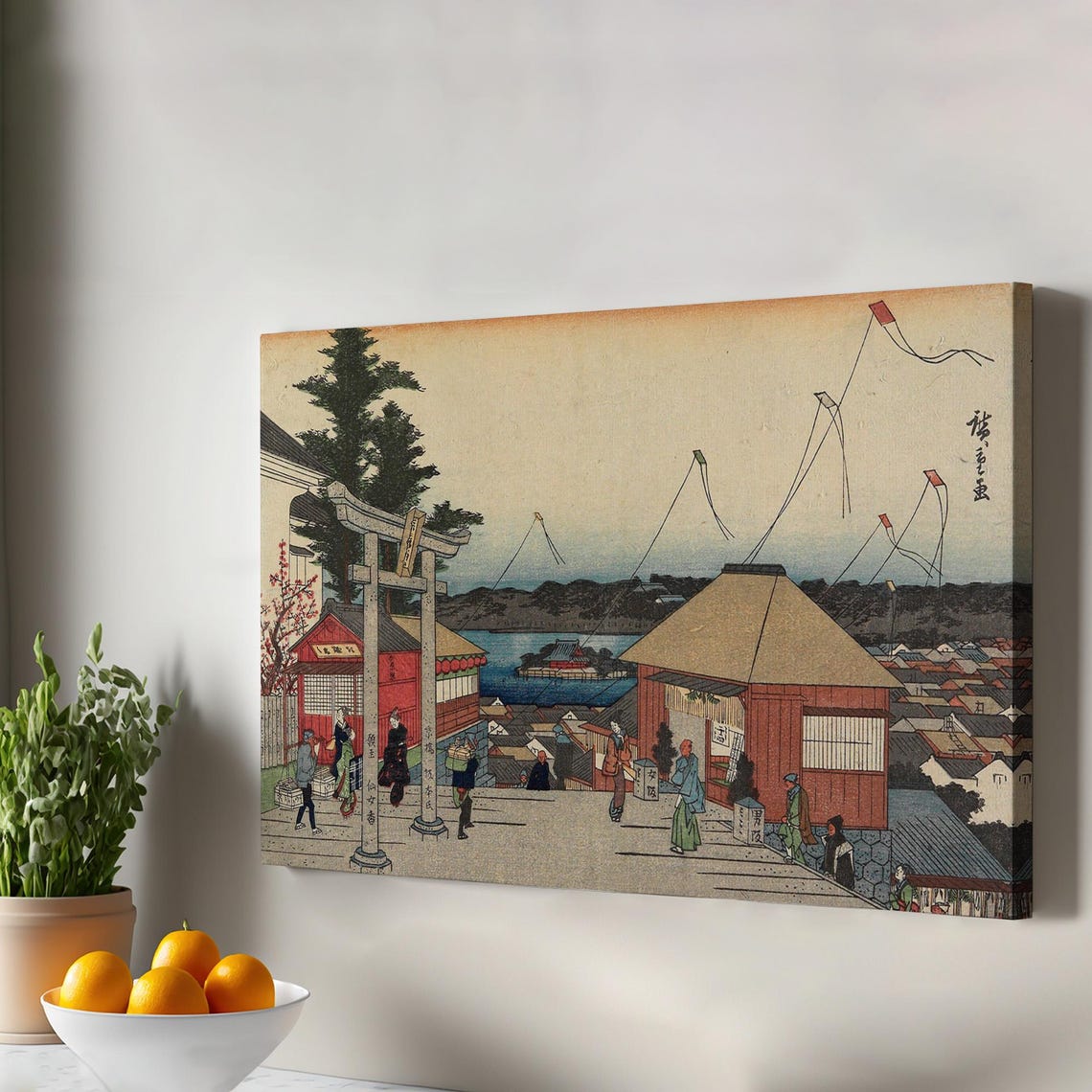 Hiroshige Japanese Ukiyo-e Torii Gate Kite Flying Vintage Canvas Print