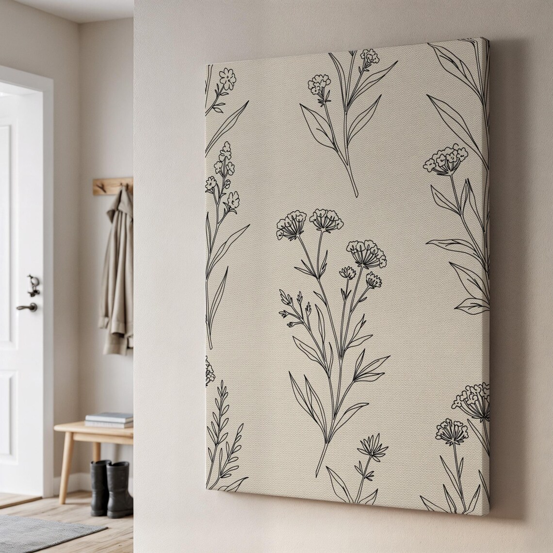 Minimal Botanical Line Art Canvas Neutral Floral Wall Print Modern Nature Drawing Decor Calm Framed For Bedroom Thoughtful Gift