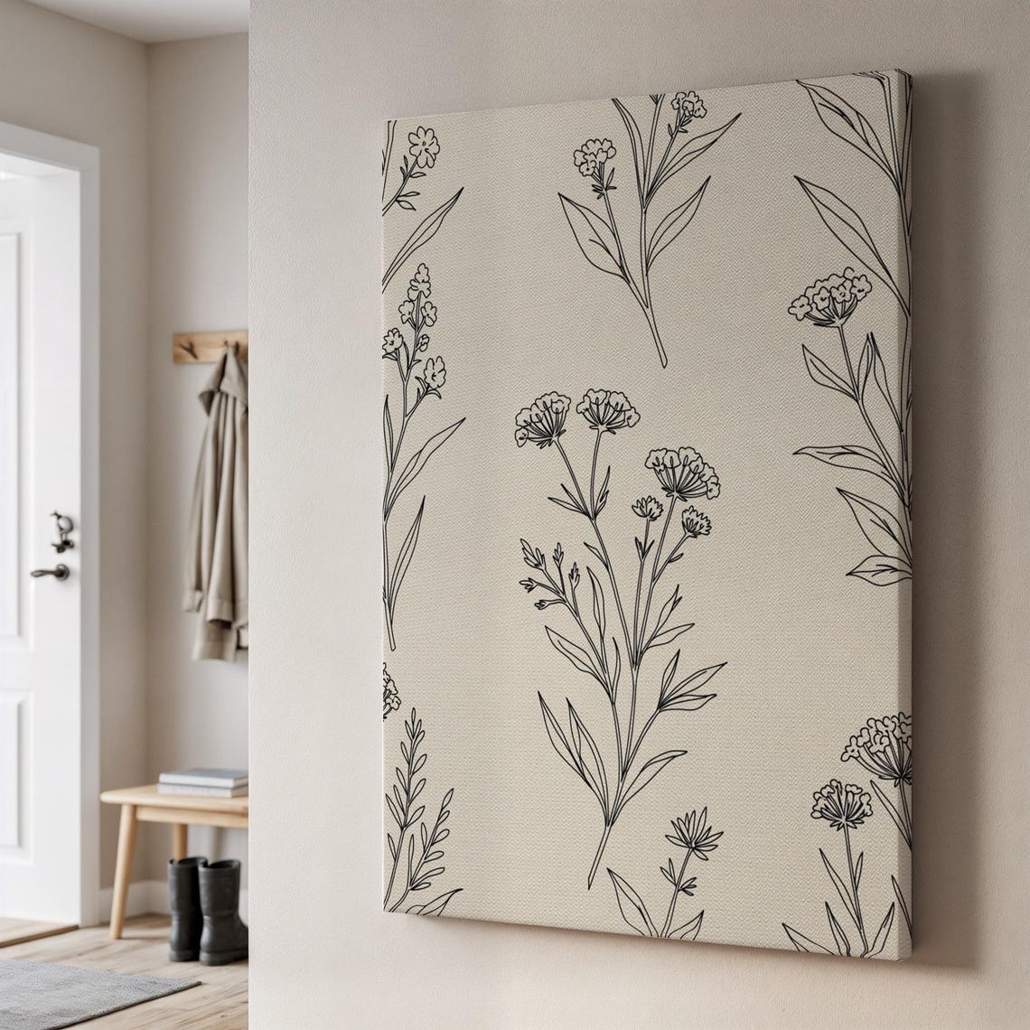 Minimal Wildflower Botanical Line Art Neutral Floral Wall Poster