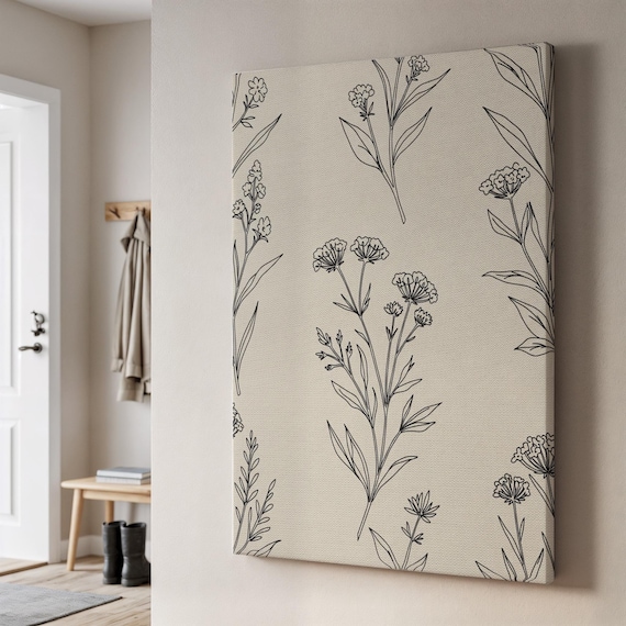 Minimal Wildflower Botanical Line Art Neutral Floral Wall Poster