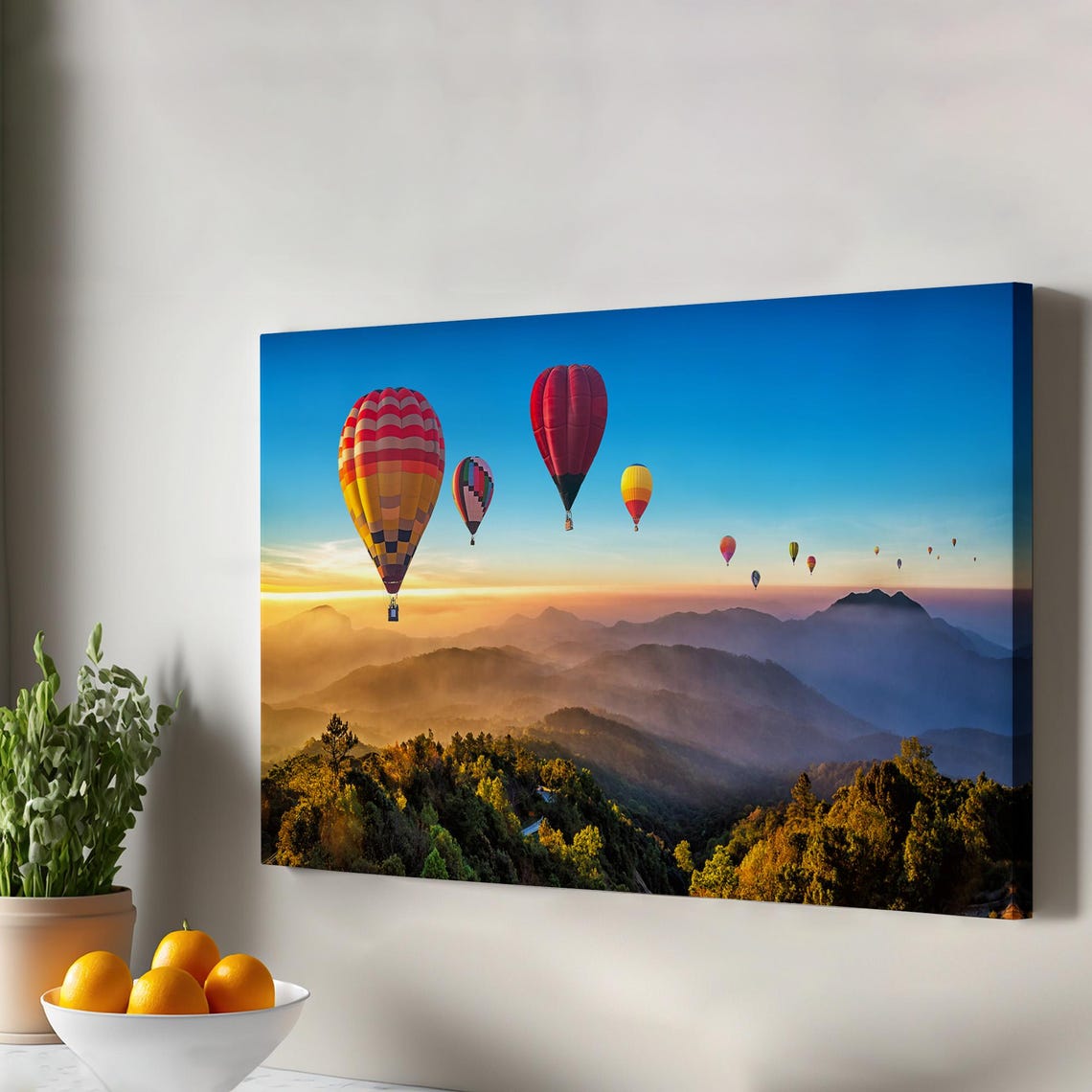 Hot Air Balloons Sunrise Mountains Canvas Nature Landscape Wall Art