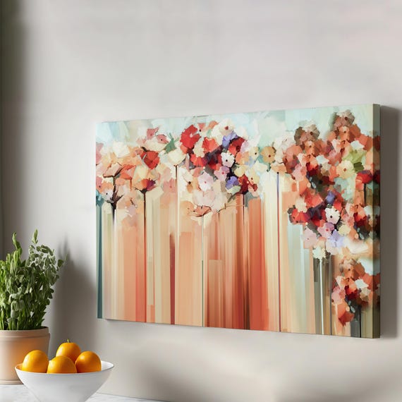 Abstract Flowers Oil Painting Look Decorative Canvas Wall Art Large Flower Modern Decor Print