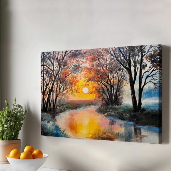 River View In Winter Snow Wall Art Nature Canvas Decor Landscape Table