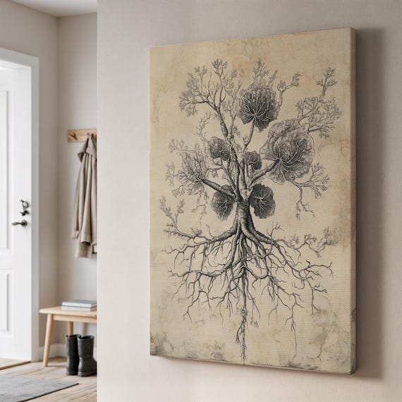 Botanical Roots Art Print On Canvas Vintage Scientific Plant Illustration Wall Decor Antique Root System Drawing For Naturalist Home Style