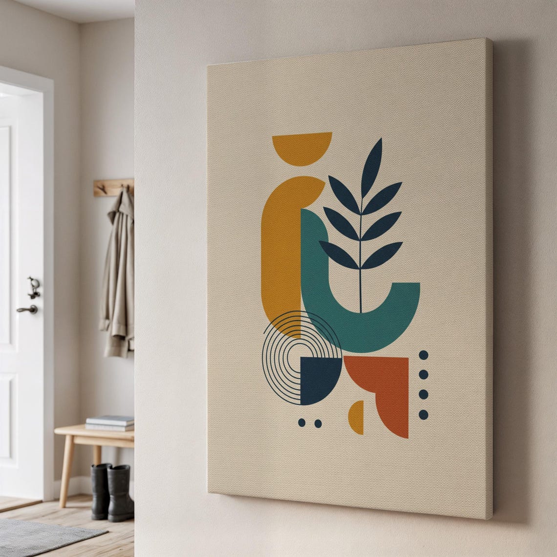 Abstract Geometric Mid Century Modern Botanical Shape Canvas Wall Art