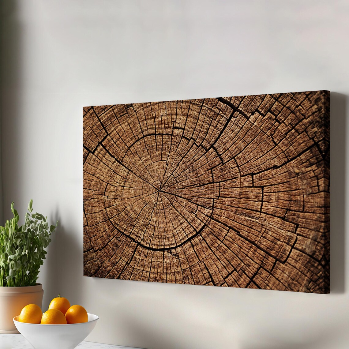 Tree Stump Cross Section Wood Rings Rustic Natural Texture Canvas Wall Art
