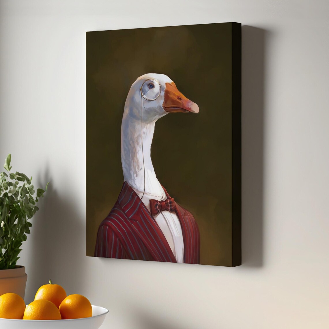 Dapper Goose Monocle Bow Tie Suit Oil Painting Portrait Funny Animal Poster