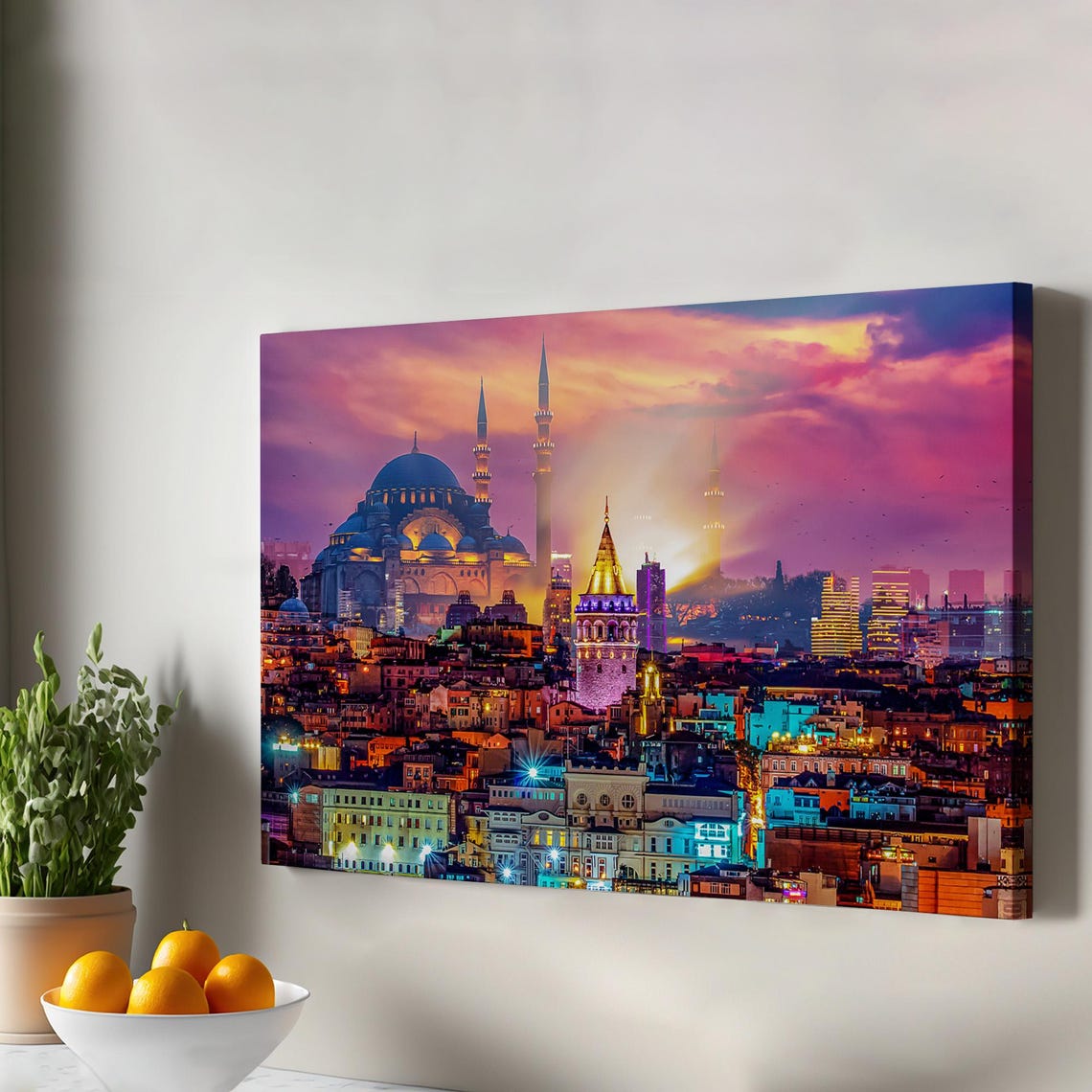 Istanbul Galata Tower Blue Mosque Golden Sunset City View Poster