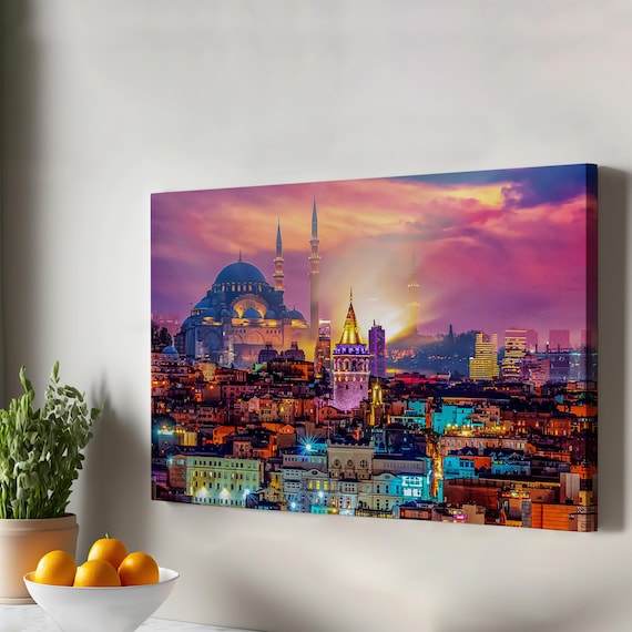 Istanbul Galata Tower Blue Mosque Golden Sunset City View Poster