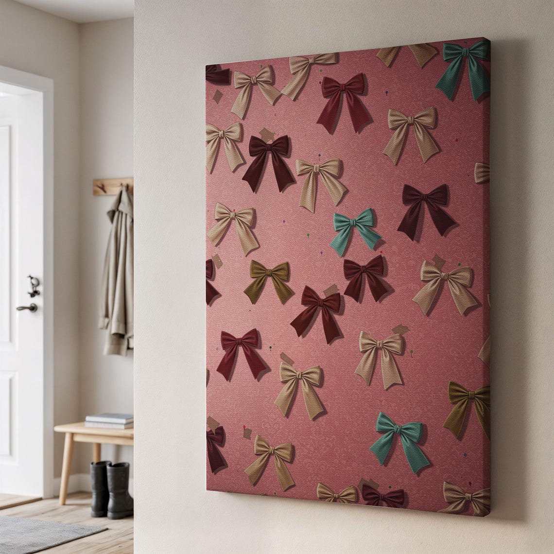 Elegant Ribbon Bow Pattern Pink Decorative Feminine Wall Poster