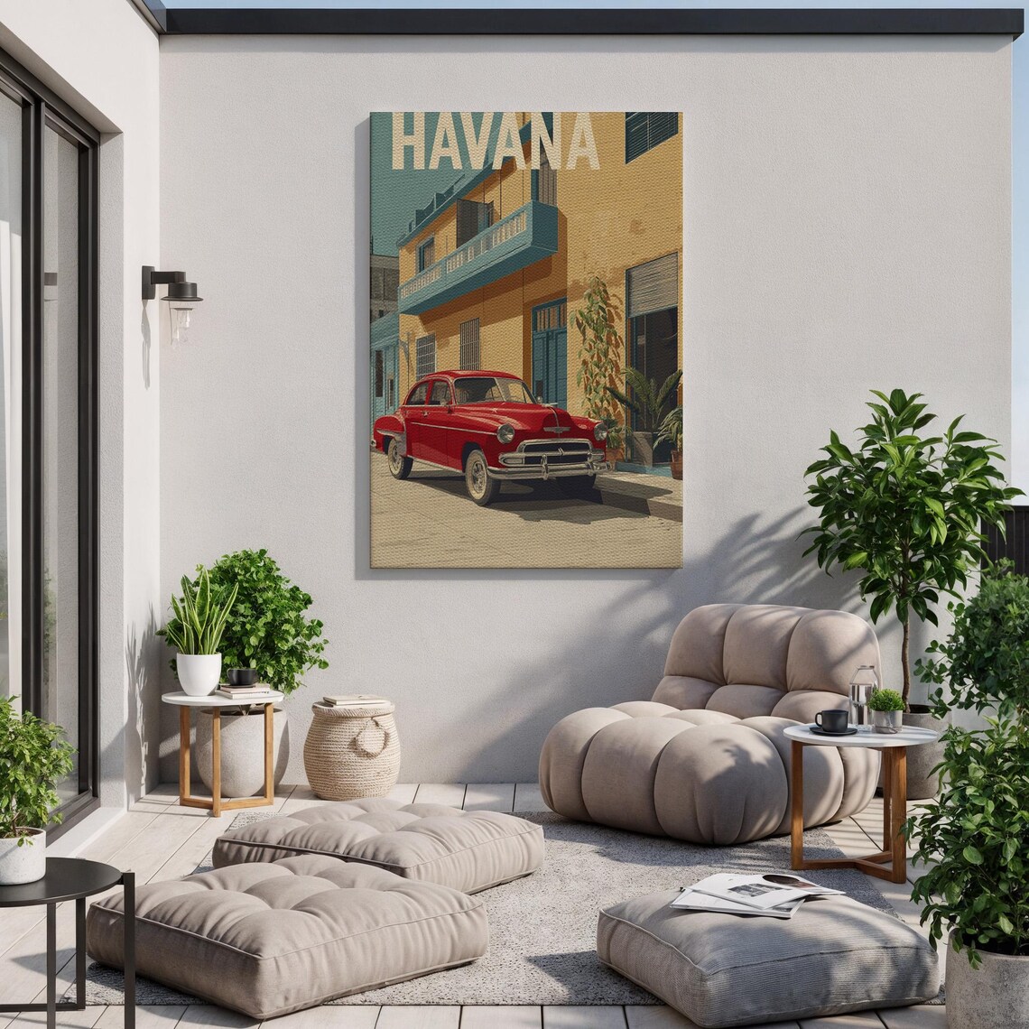 Havana Cuba Vintage Travel Poster Classic Red Car Street Art
