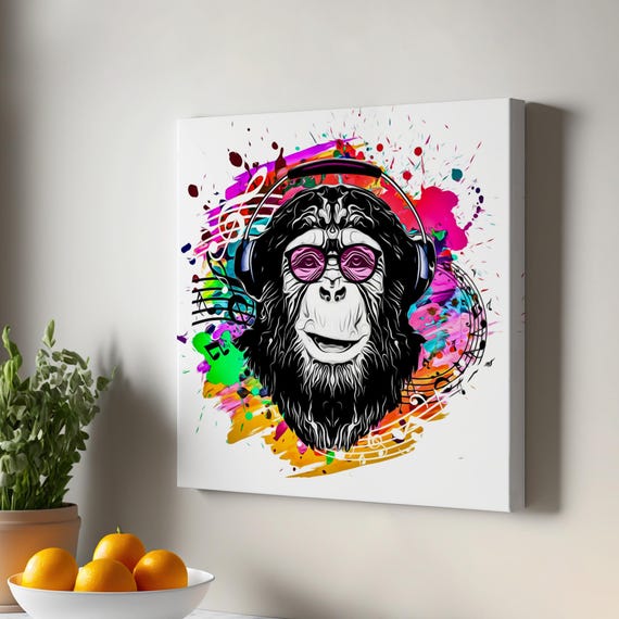 Dj Monkey Canvas Painting Animal Modern Wall Art Housewarming Gifts Decor Gift For Nature Enthusiasts