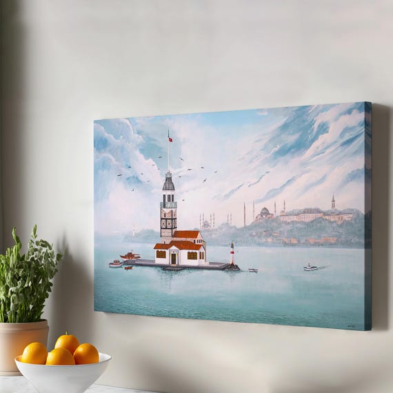 Maidens Tower Oil Painting Style Decorative Canvas Wall Art Regional Decor Housewarming Gift Framed