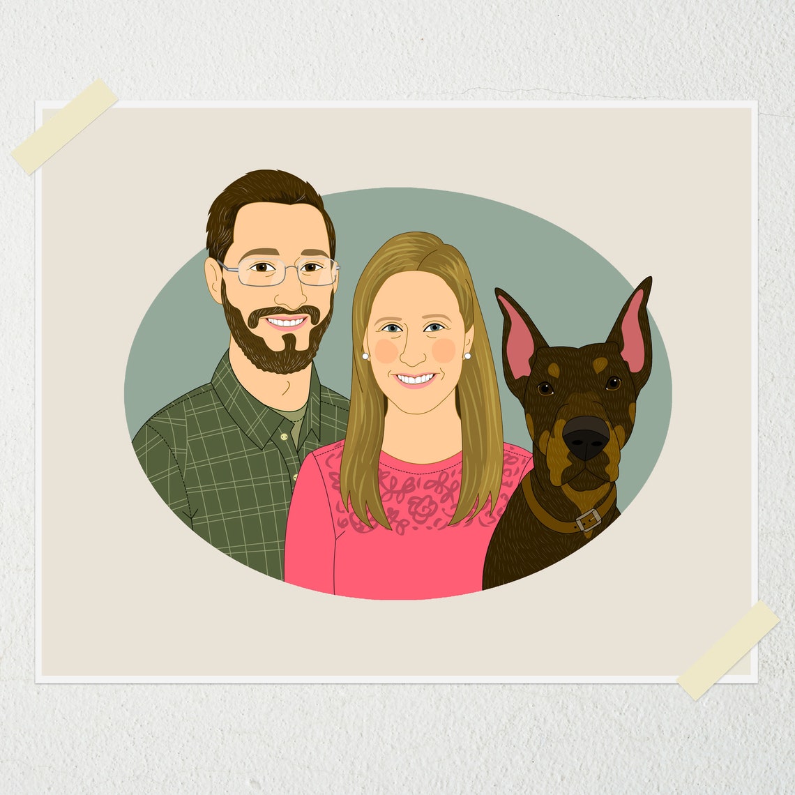 Couple With Black and Tan Dog Tongue Out Custom Portrait Poster - Image 3