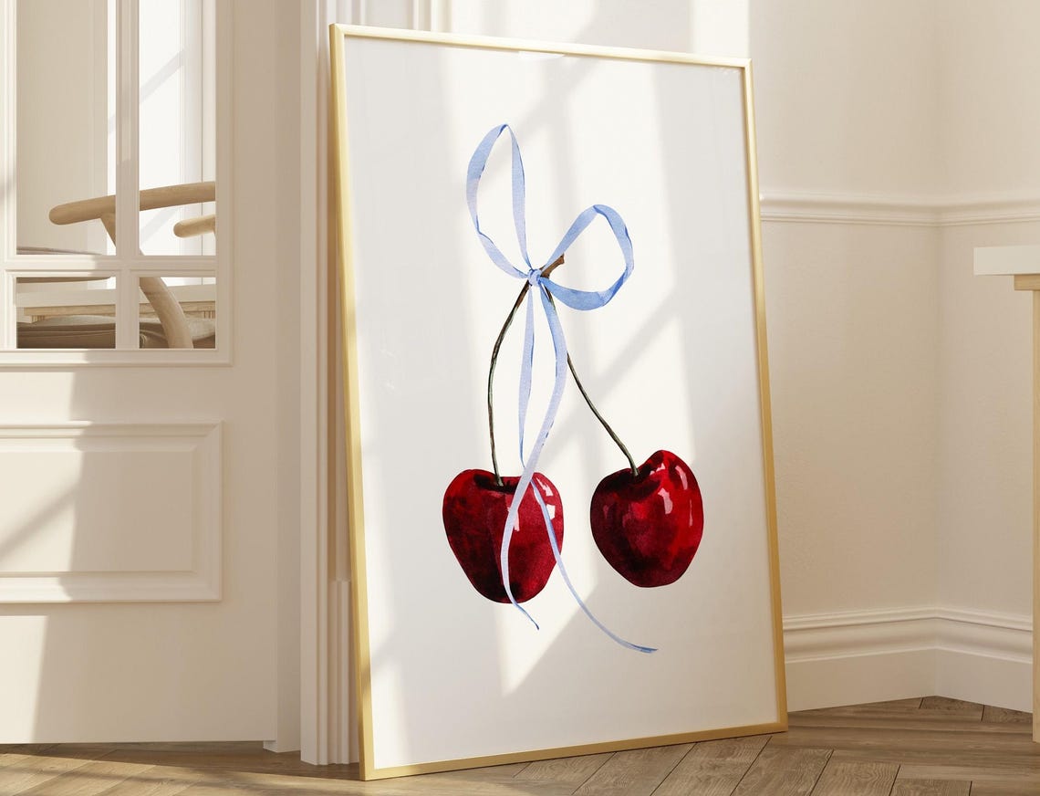 Cherry Poster, Coquette Dorm Room Decor
