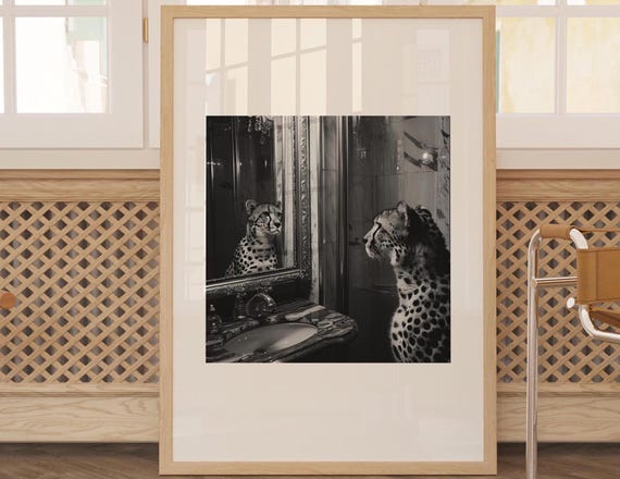 Botanical Cheetah Tropical Wall Art Black And White Leopard Cute Apartment Gallery Retro Vintage Graphic Decor