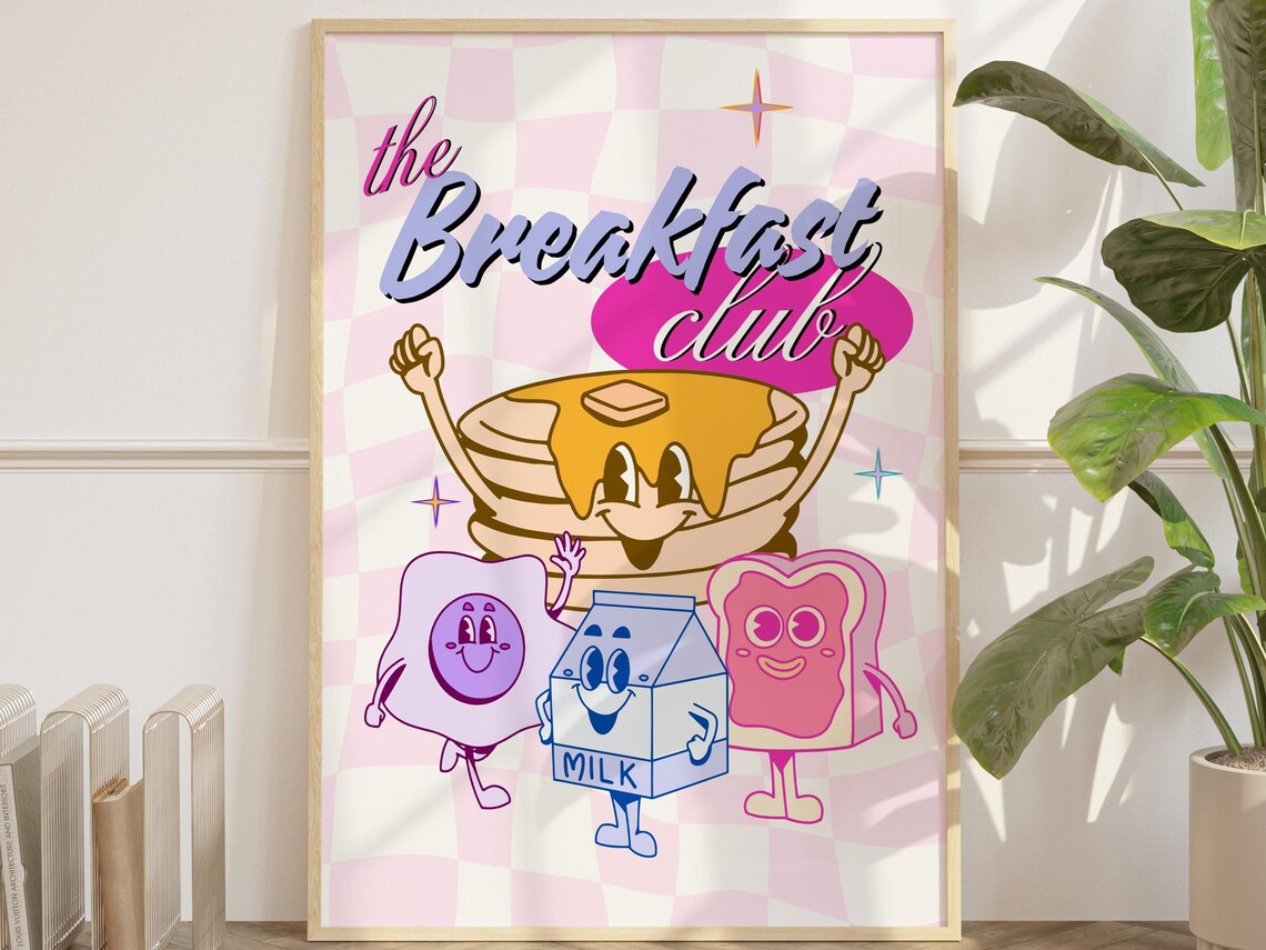 Breakfast Club Retro Kitchen Art, Mid Century Poster