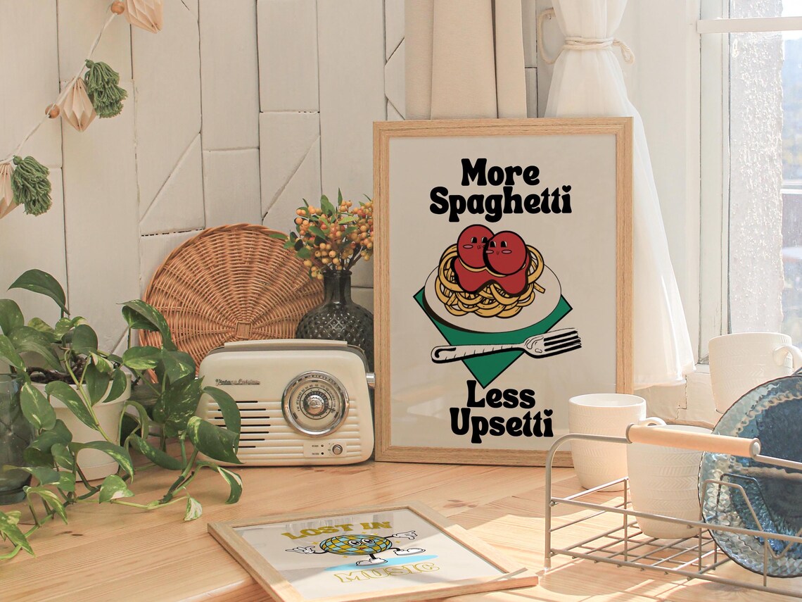 More Spaghetti Less Regretti, Retro Kitchen Art Print - Image 3