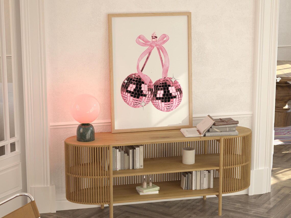 Disco Cherries, Retro Preppy Dorm Decor Art Print - Image 3