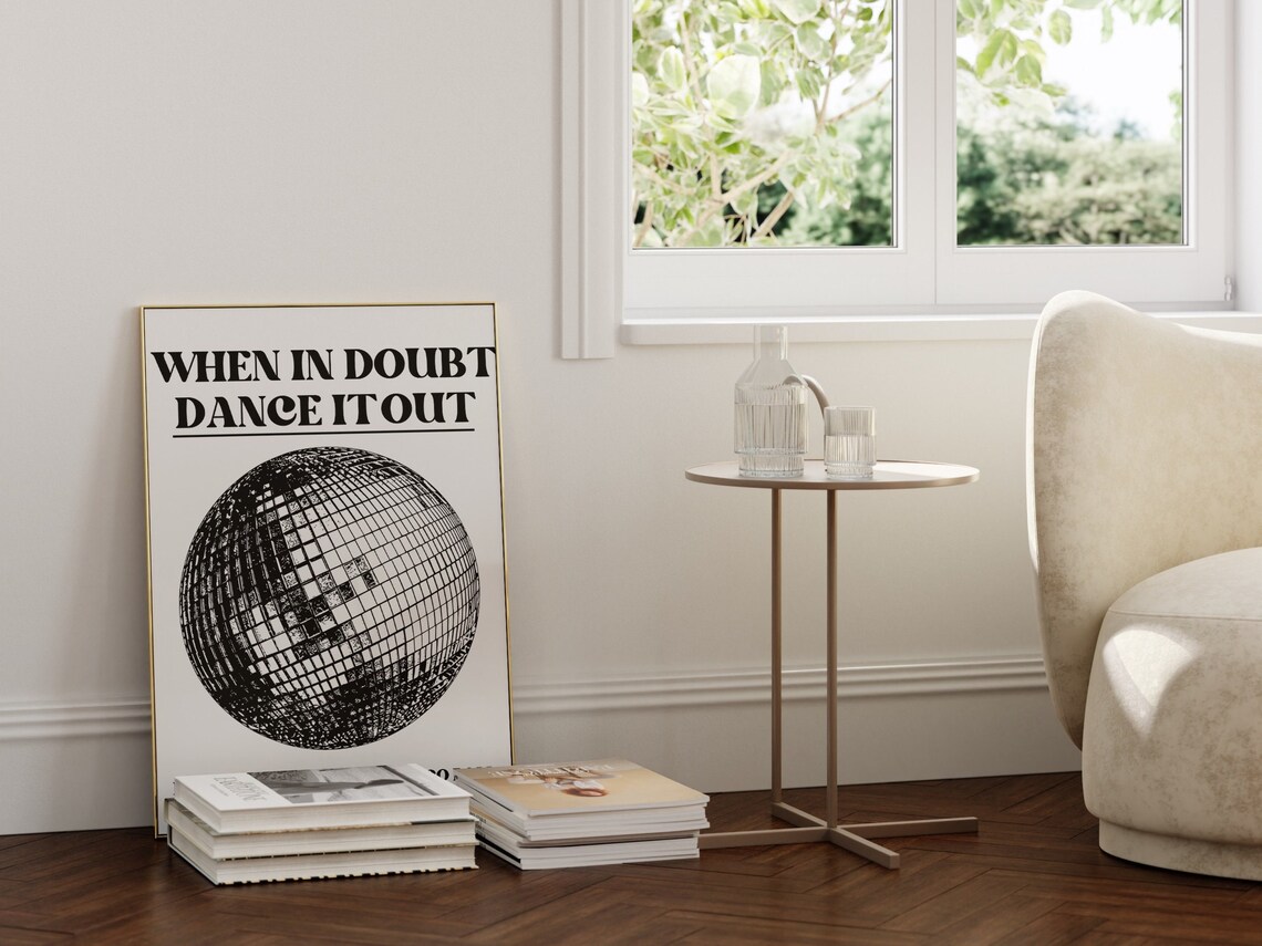 When in Doubt Dance It Out Disco Ball Quote Poster in Ivory White - Image 3