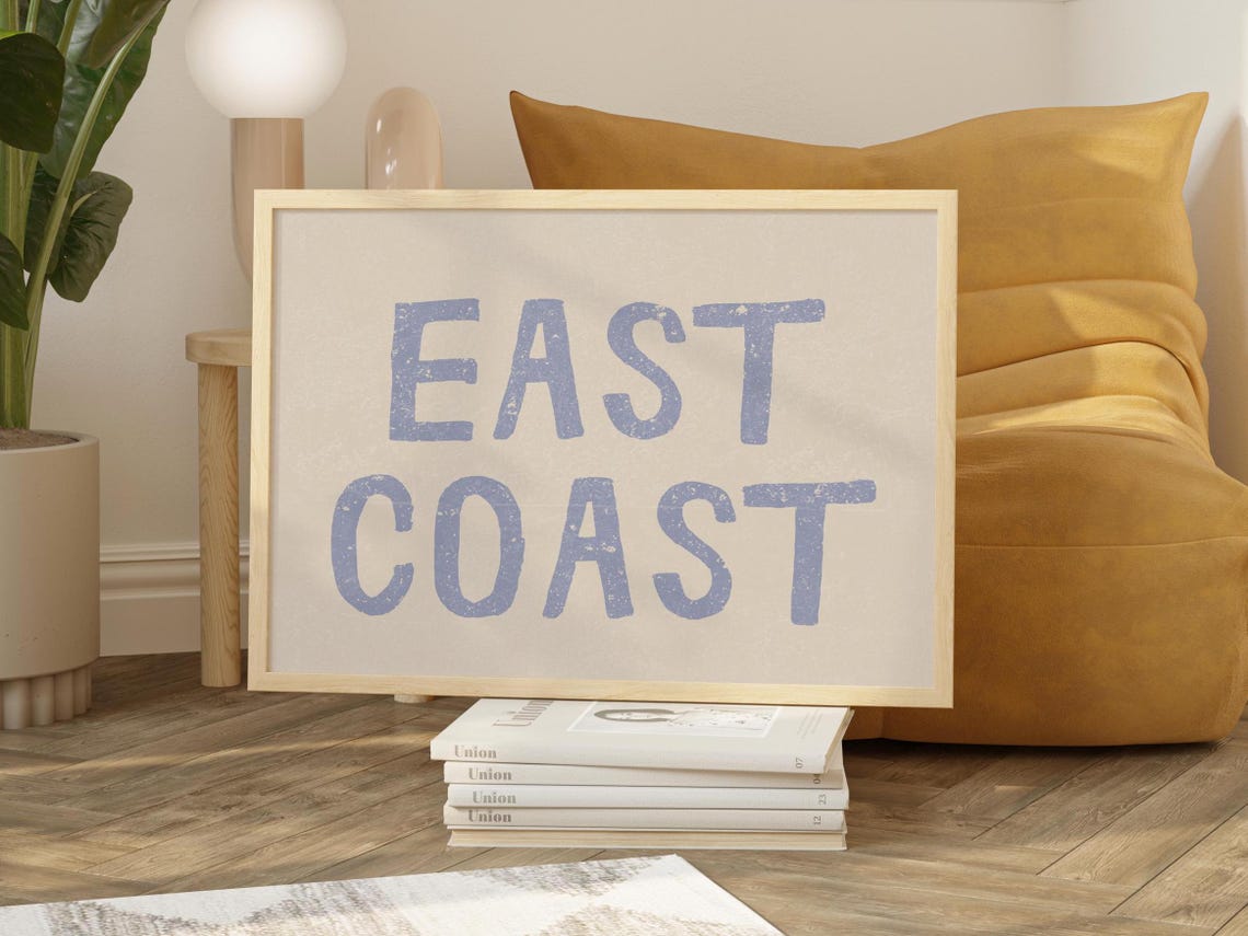 East Coast Blue Distressed Typography Vintage Coastal Gift Poster