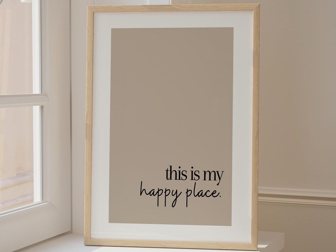 This Is My Happy Place Minimal Beige Quote Typography Office Poster