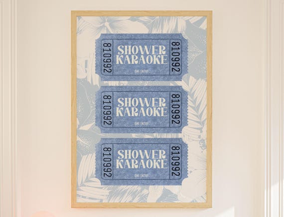 Shower Karaoke Ticket Print, Tropical Bathroom Decor