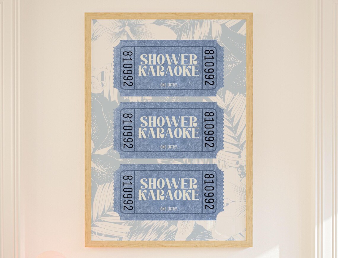 Shower Karaoke Ticket Print, Tropical Bathroom Decor