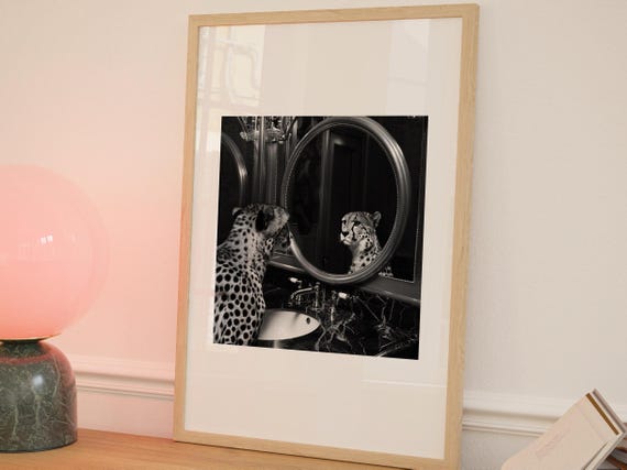 Cheetah Animal Black And White Preppy Wall Art Dorm Room Decor Prints Trendy Maximalist Dopamine